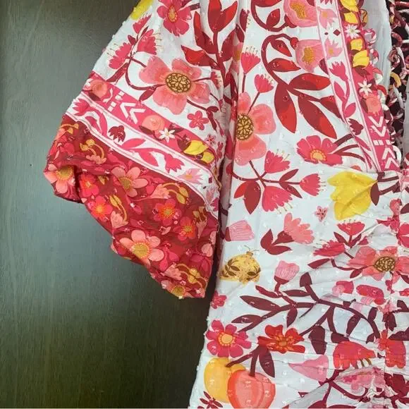 Farm Rio size XS romantic orchard tiered midi dress pink red white - Picture 9 of 15